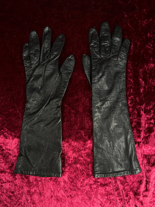 Vintage Leather Gloves - Black Gauntlet Style Pair