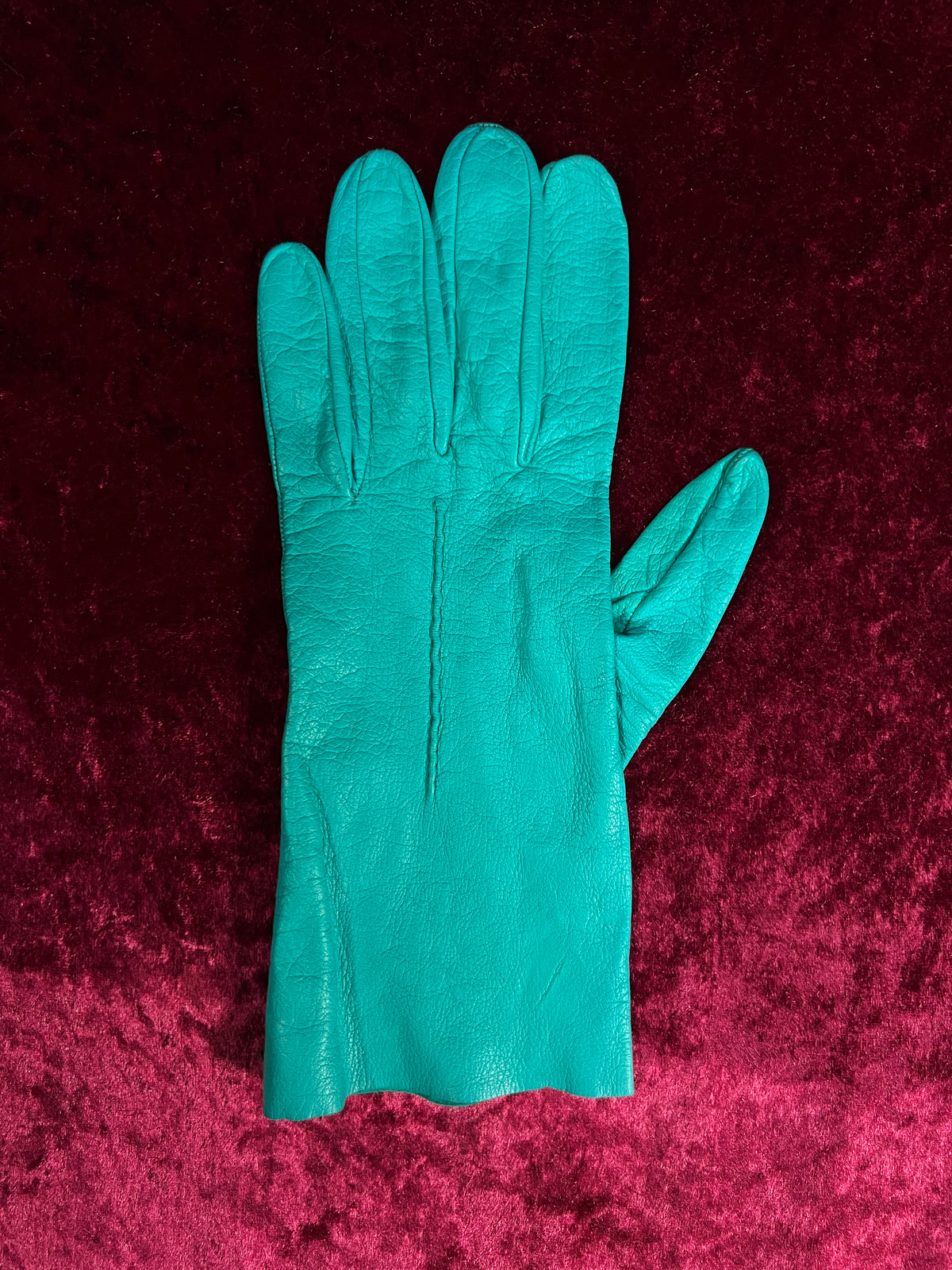Vintage Genuine Leather Wrist Gloves - Four-Button Teal Pair