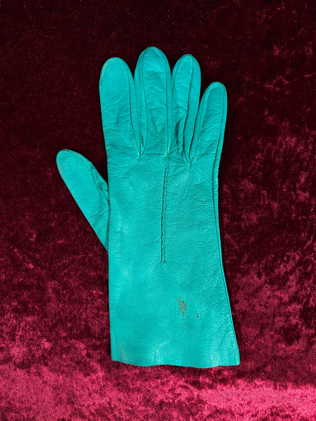 Vintage Genuine Leather Wrist Gloves - Four-Button Teal Pair