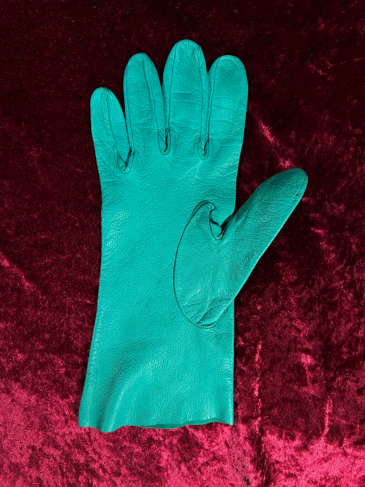 Vintage Genuine Leather Wrist Gloves - Four-Button Teal Pair