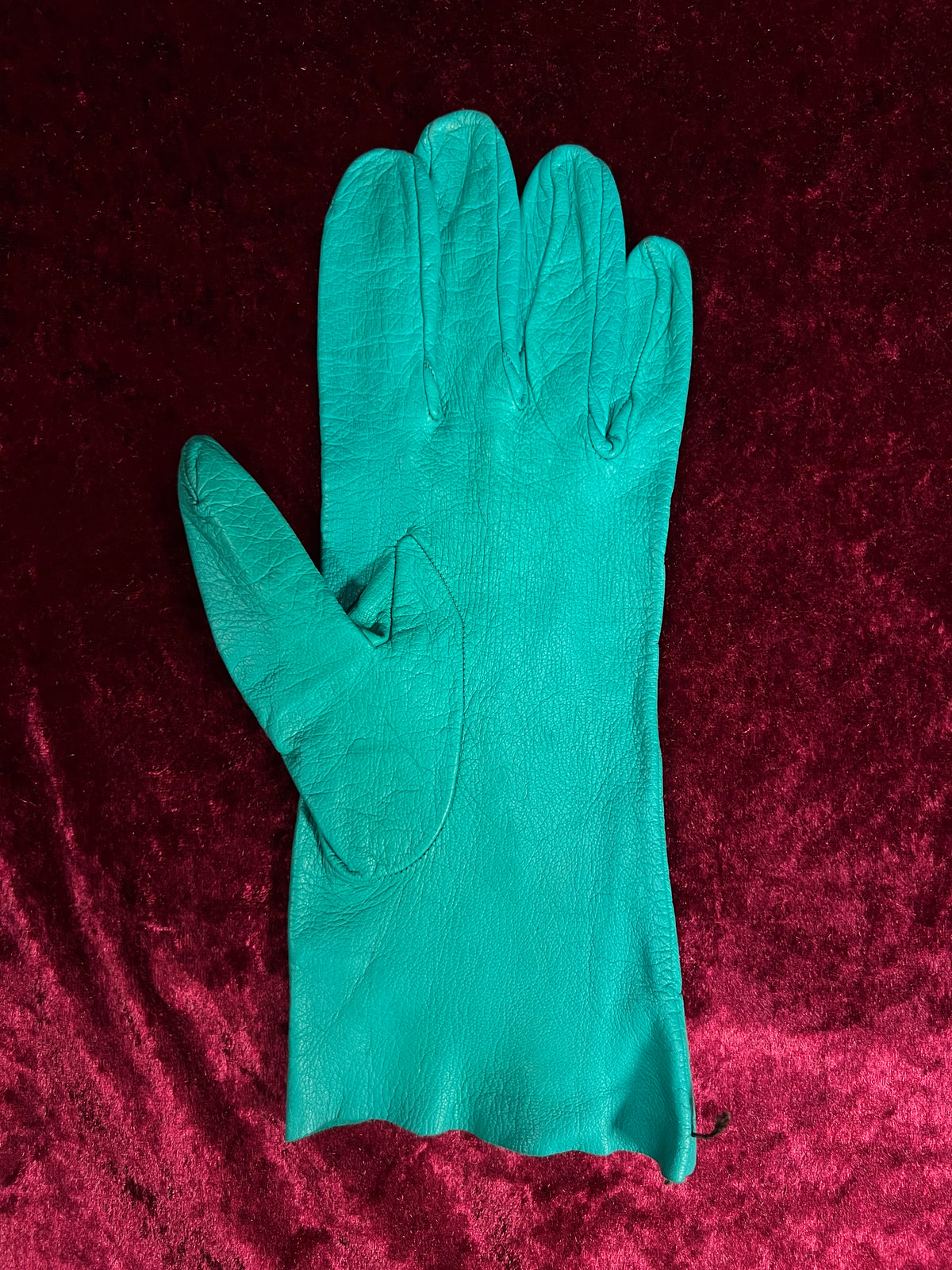 Vintage Genuine Leather Wrist Gloves - Four-Button Teal Pair