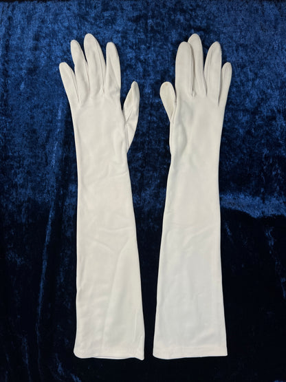 Vintage Nylon Gloves - Elbow Length Off White Pair - Crescendoe Caresse