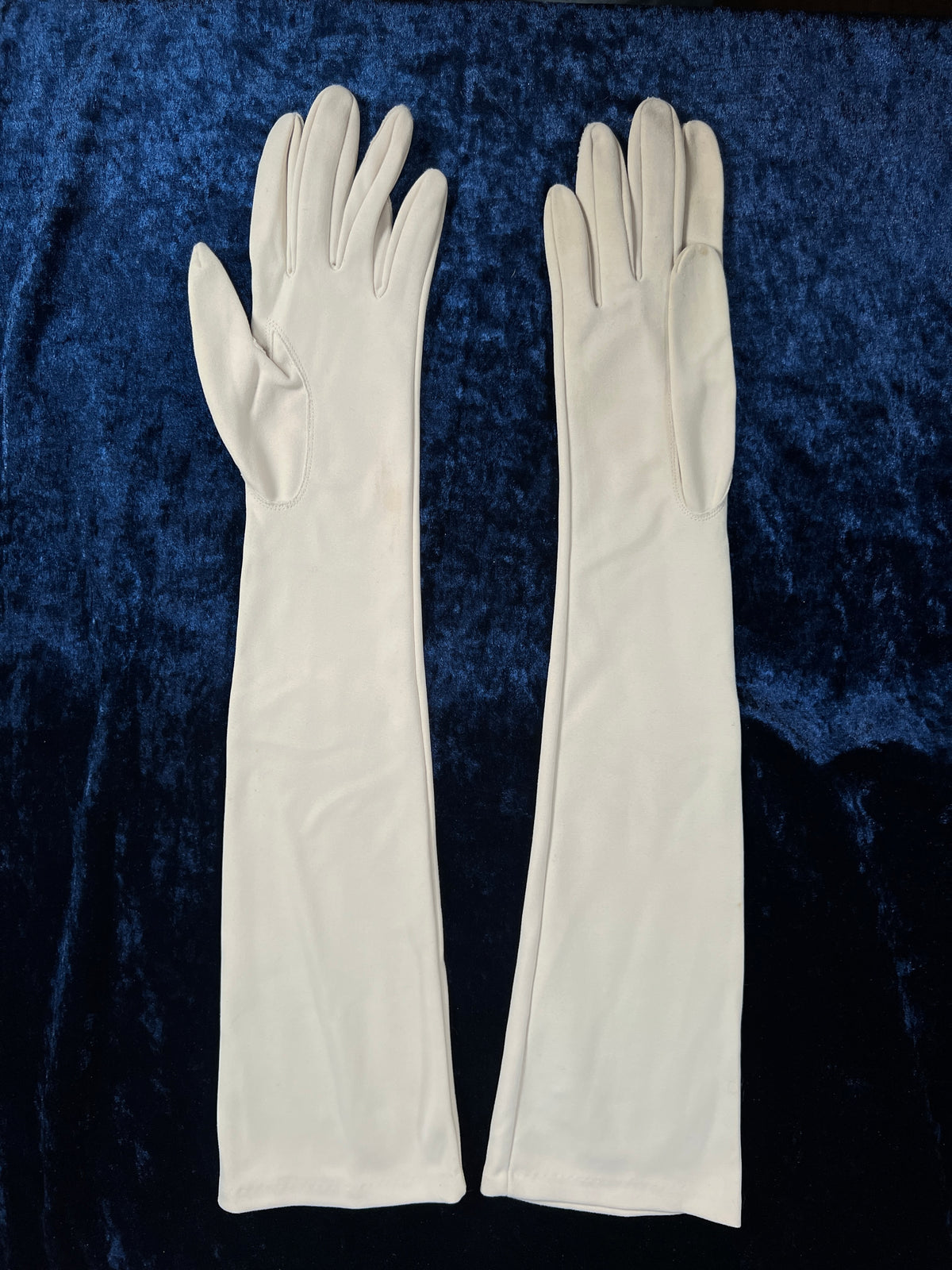 Vintage Nylon Gloves - Elbow Length Off White Pair - Crescendoe Caresse