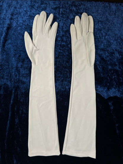 Vintage Nylon Gloves - Elbow Length Off White Pair - Crescendoe Caresse