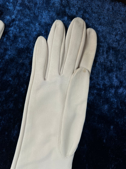 Vintage Nylon Gloves - Elbow Length Off White Pair - Crescendoe Caresse