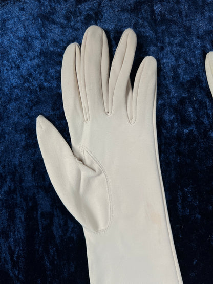 Vintage Nylon Gloves - Elbow Length Off White Pair - Crescendoe Caresse