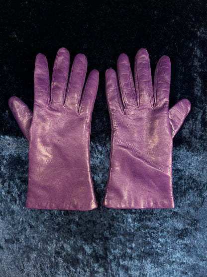 Vintage Genuine Leather Gloves - Eggplant Purple Pair - Size 7