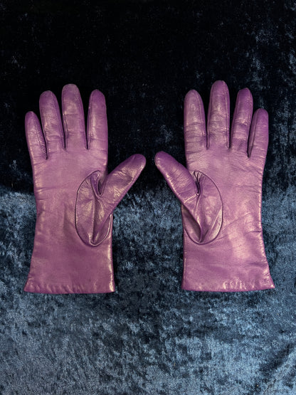 Vintage Genuine Leather Gloves - Eggplant Purple Pair - Size 7