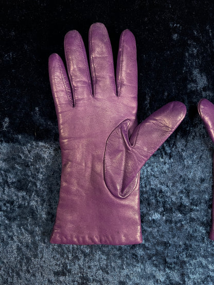 Vintage Genuine Leather Gloves - Eggplant Purple Pair - Size 7