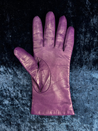 Vintage Genuine Leather Gloves - Eggplant Purple Pair - Size 7