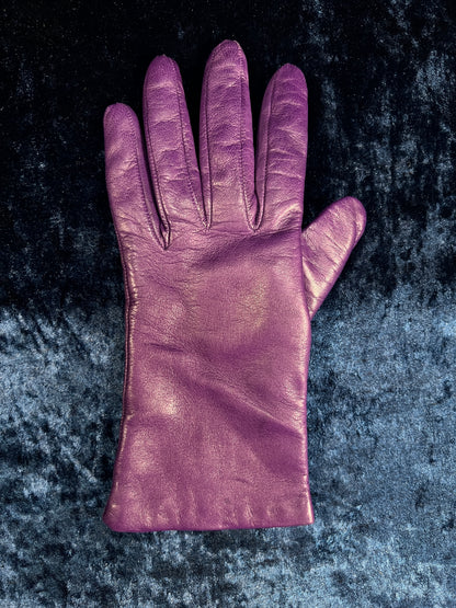 Vintage Genuine Leather Gloves - Eggplant Purple Pair - Size 7