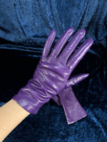 Vintage Genuine Leather Gloves - Eggplant Purple Pair - Size 7