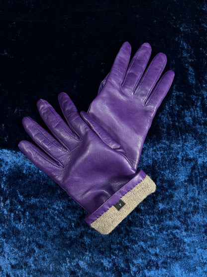 Vintage Genuine Leather Gloves - Eggplant Purple Pair - Size 7