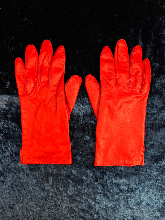 Vintage Genuine Leather Gloves - Red Wrist-Length Pair