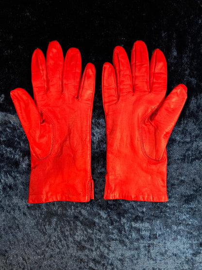 Vintage Genuine Leather Gloves - Red Wrist-Length Pair