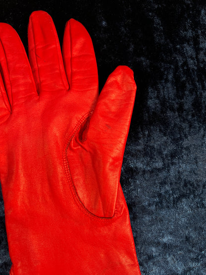 Vintage Genuine Leather Gloves - Red Wrist-Length Pair