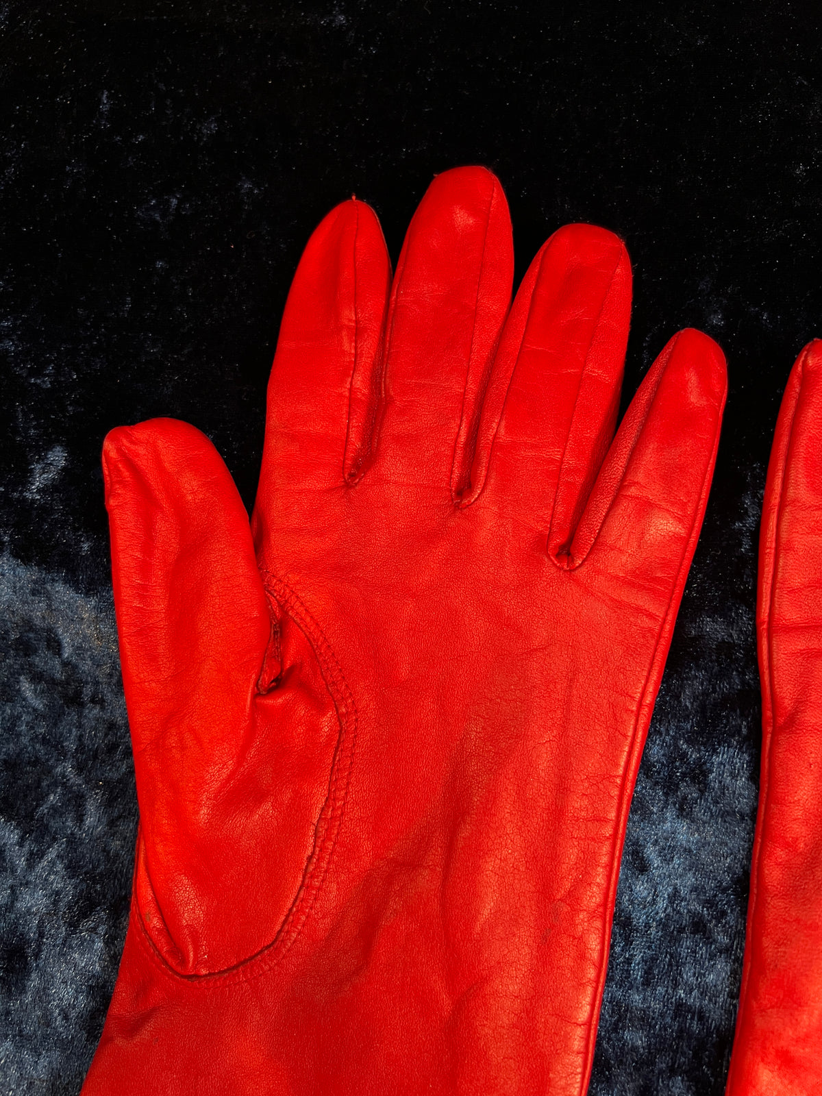Vintage Genuine Leather Gloves - Red Wrist-Length Pair