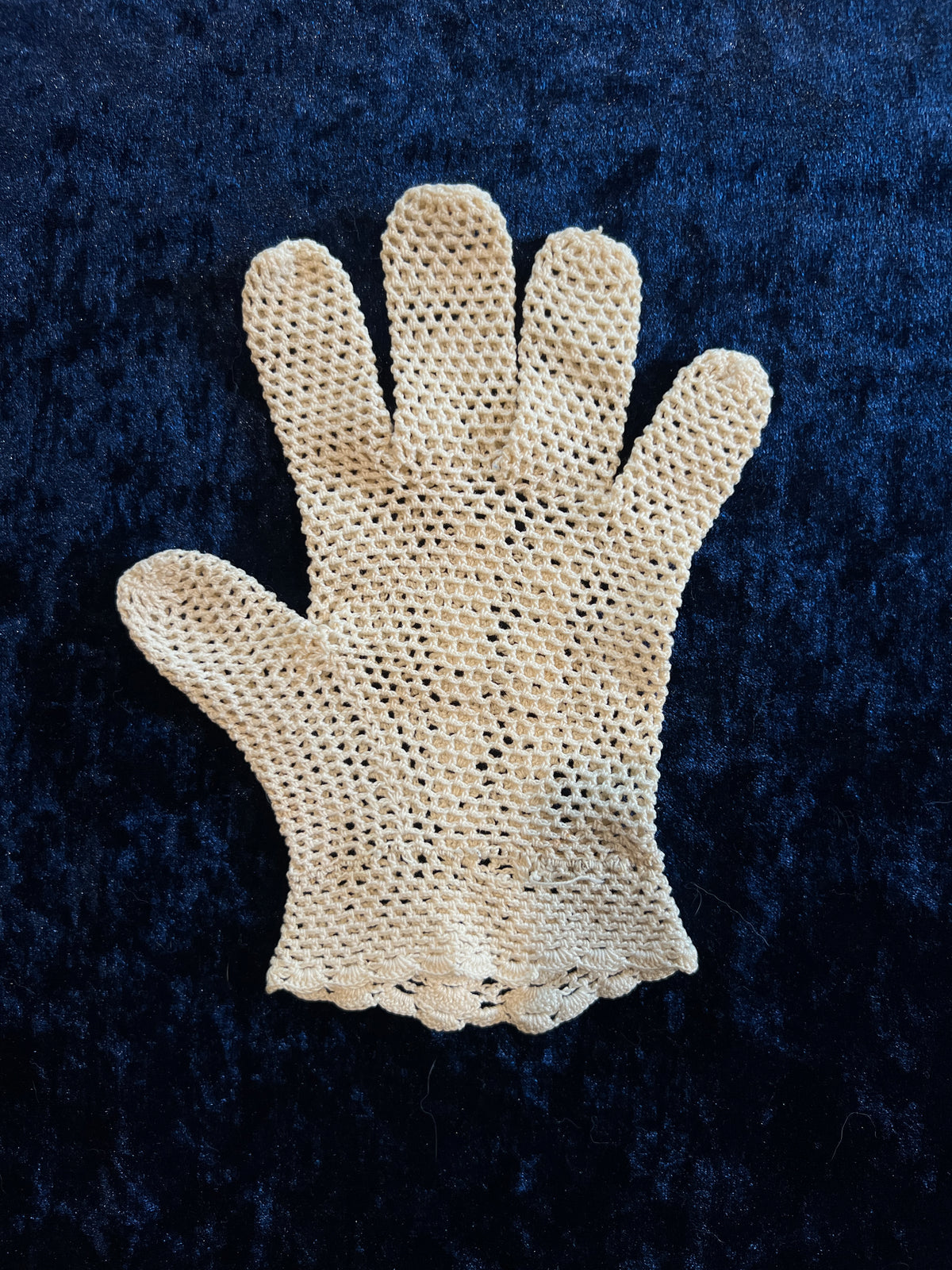 Vintage Crochet Mesh Wrist Gloves - Cream Beige Pair