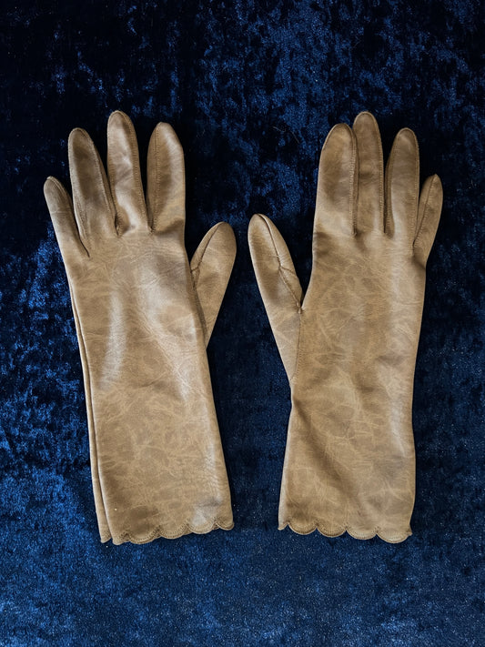 Vintage Fownes Nylo Nylon Gloves - Four-Button Crackled Brown Pair - Size 7 1/2