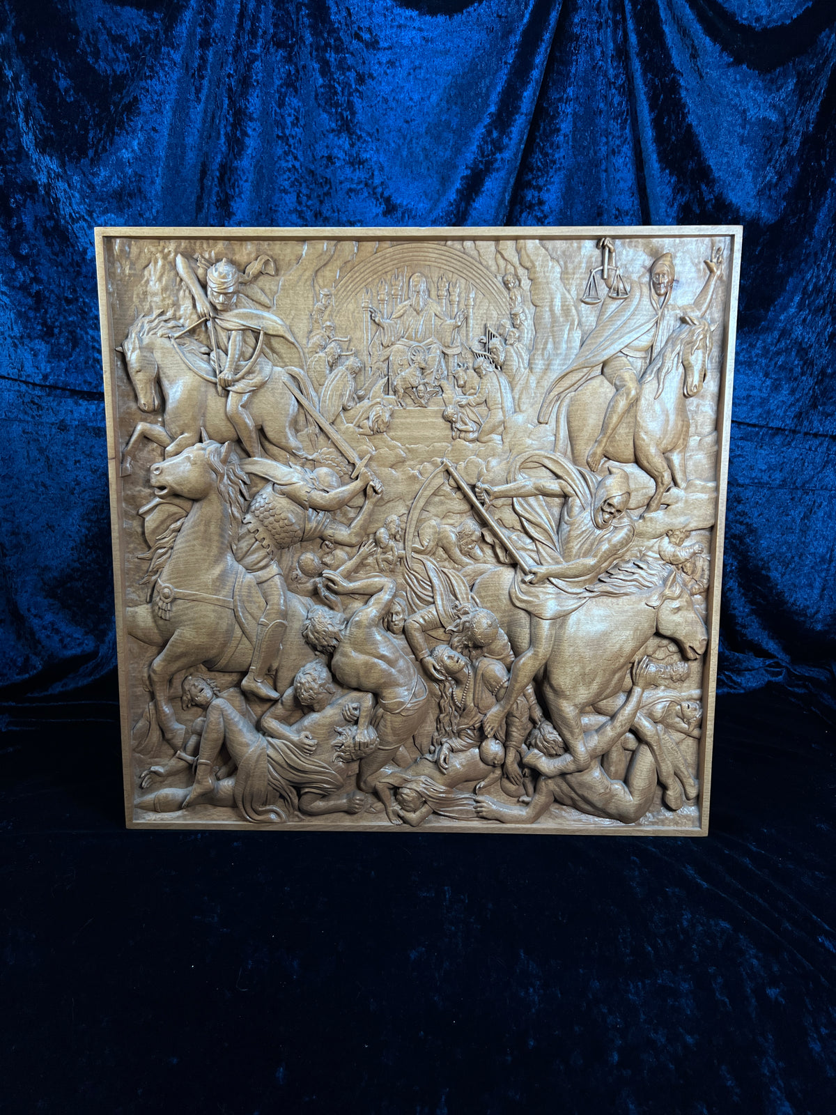 Vintage Carved Wood Relief - The Four Horsemen of the Apocalypse