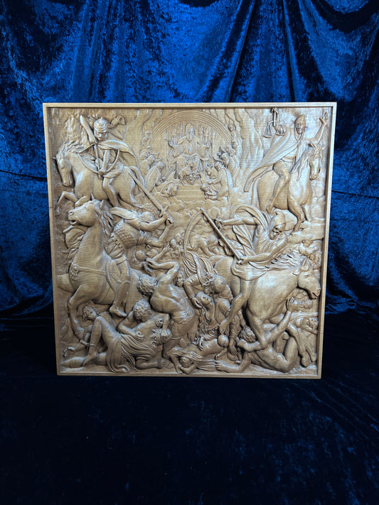 Vintage Carved Wood Relief - The Four Horsemen of the Apocalypse