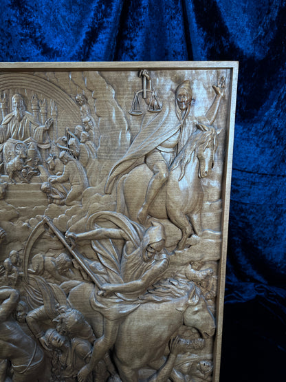 Vintage Carved Wood Relief - The Four Horsemen of the Apocalypse