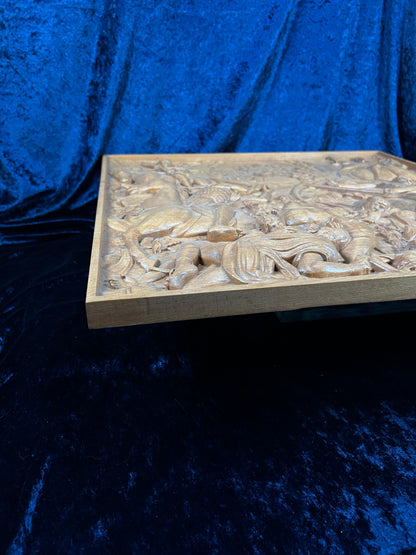 Vintage Carved Wood Relief - The Four Horsemen of the Apocalypse