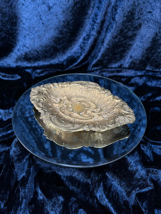 Vintage Brass Trinket Dish - Ornate Rococo Floral Scrollwork