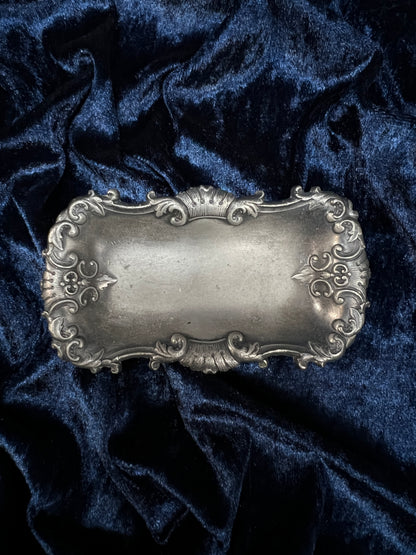 Vintage Metal Tea Bag Holder - Ornate Silver Scrolling Edge