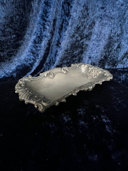Vintage Metal Tea Bag Holder - Ornate Silver Scrolling Edge