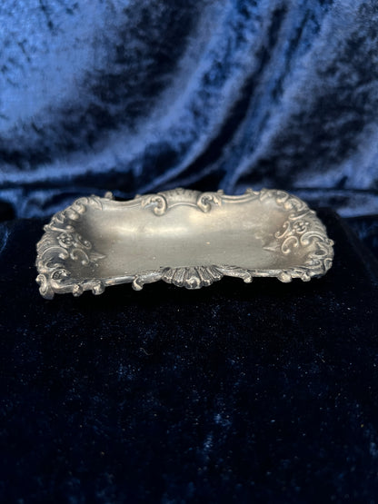 Vintage Metal Tea Bag Holder - Ornate Silver Scrolling Edge