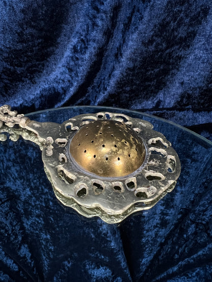Vintage Metal Tea Strainer - Art Nouveau Fleur-de-Lis and Cherub Handle Italy