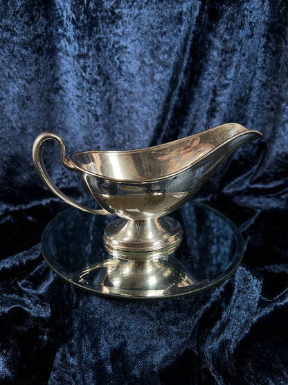 Vintage S & G Gump Co. Silver Plate Metal Gravy Boat - Engraved W Initial