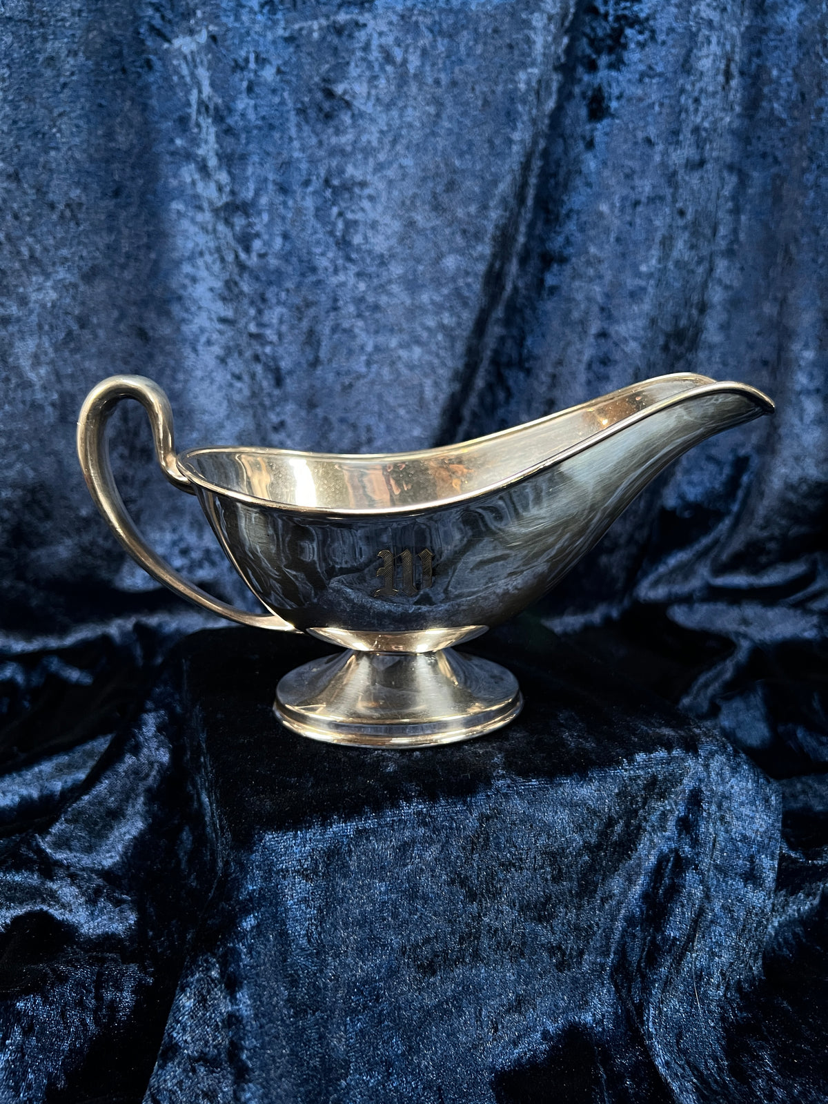 Vintage S & G Gump Co. Silver Plate Metal Gravy Boat - Engraved W Initial