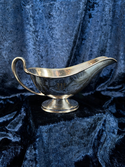 Vintage S & G Gump Co. Silver Plate Metal Gravy Boat - Engraved W Initial