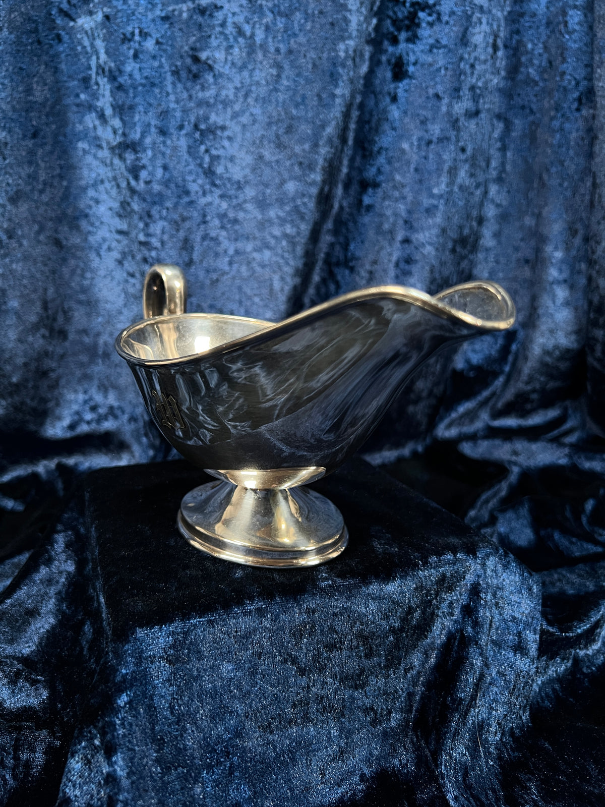 Vintage S & G Gump Co. Silver Plate Metal Gravy Boat - Engraved W Initial