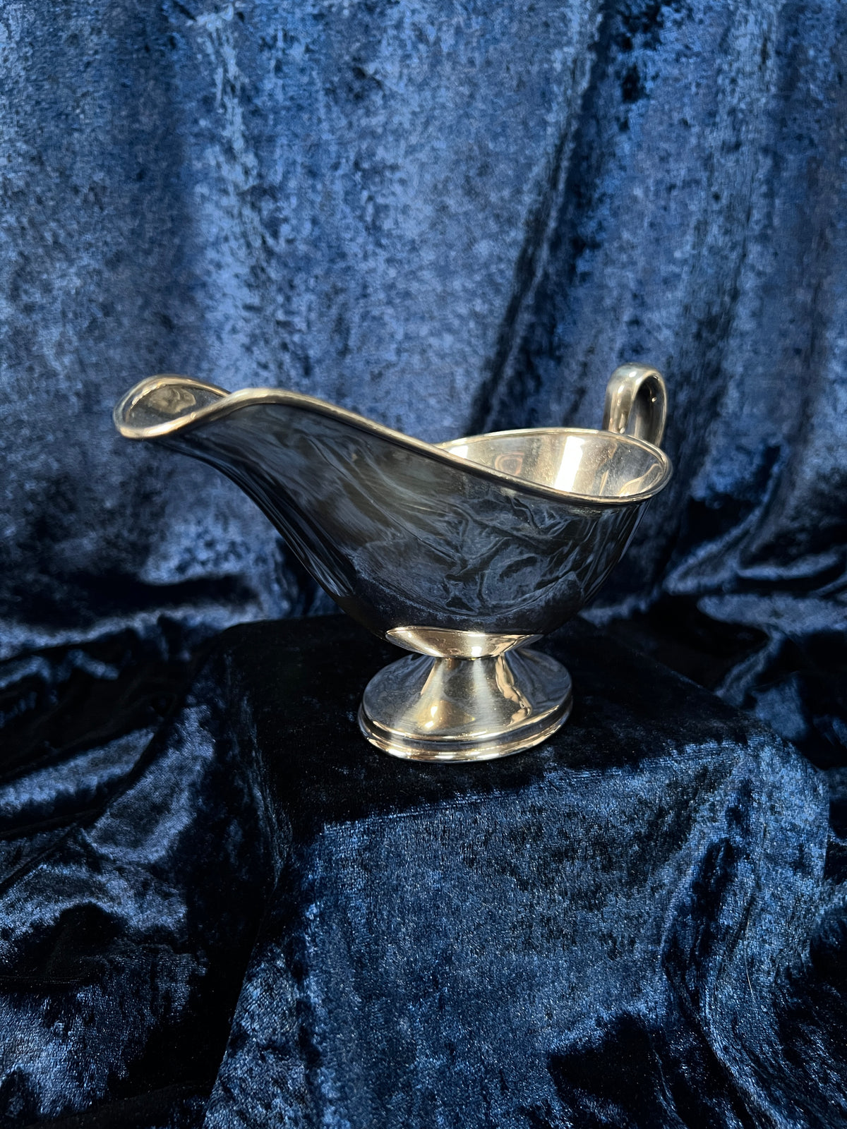 Vintage S & G Gump Co. Silver Plate Metal Gravy Boat - Engraved W Initial