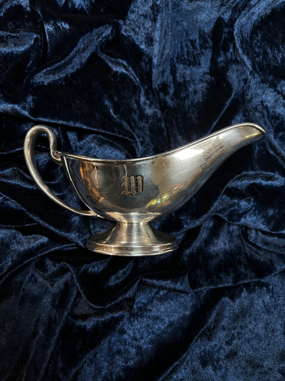 Vintage S & G Gump Co. Silver Plate Metal Gravy Boat - Engraved W Initial