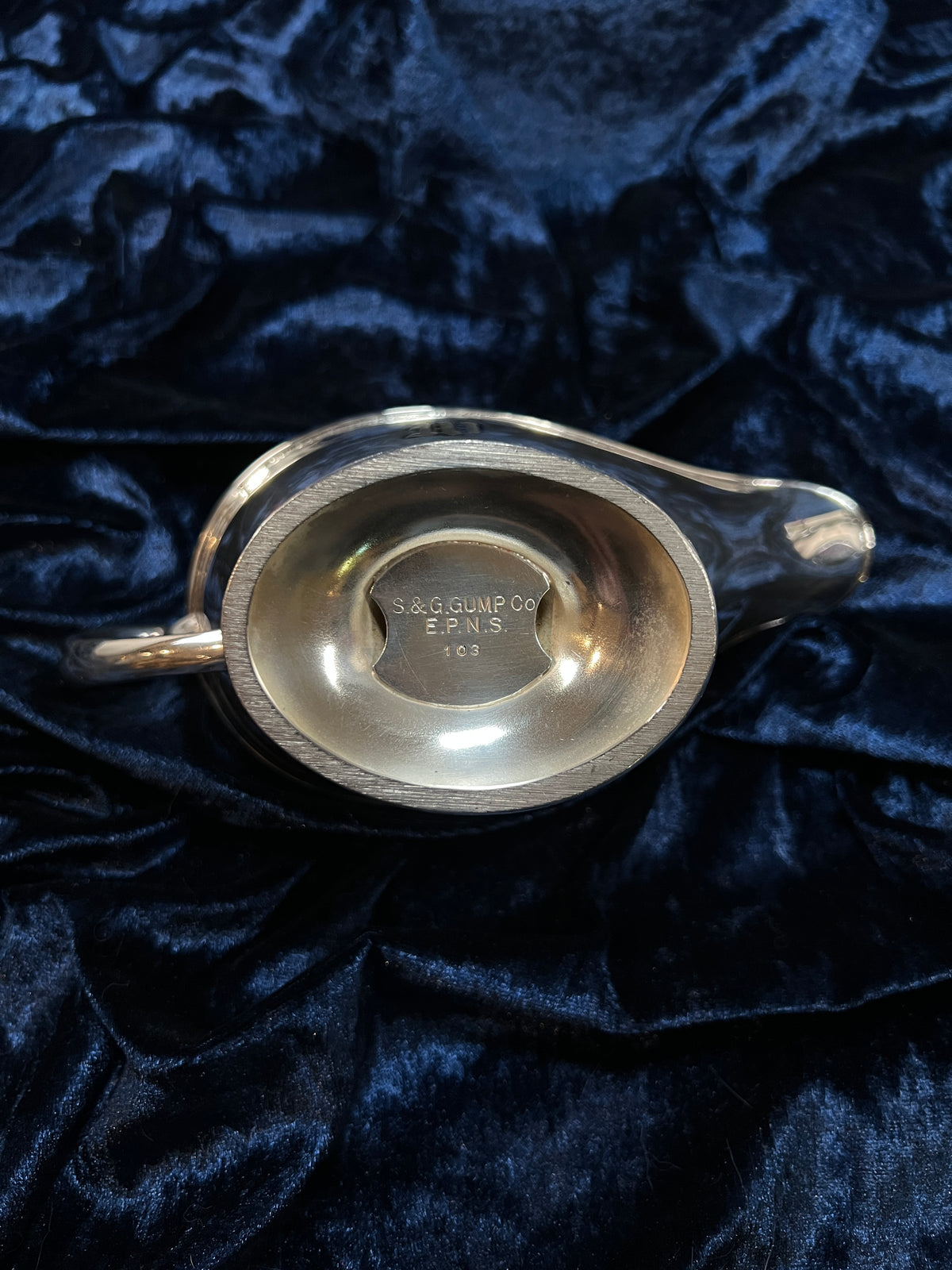 Vintage S & G Gump Co. Silver Plate Metal Gravy Boat - Engraved W Initial