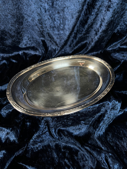 Vintage Silver Plated Metal Tray - Camille Rose Floral Edge Model 6029