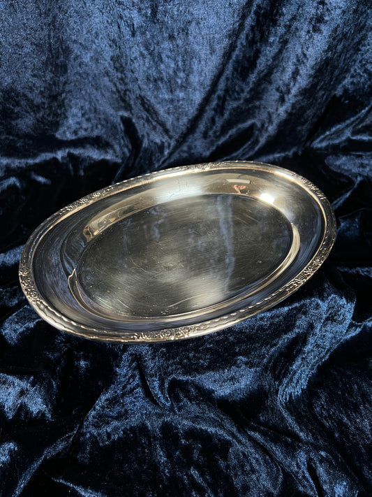 Vintage Silver Plated Metal Tray - Camille Rose Floral Edge Model 6029