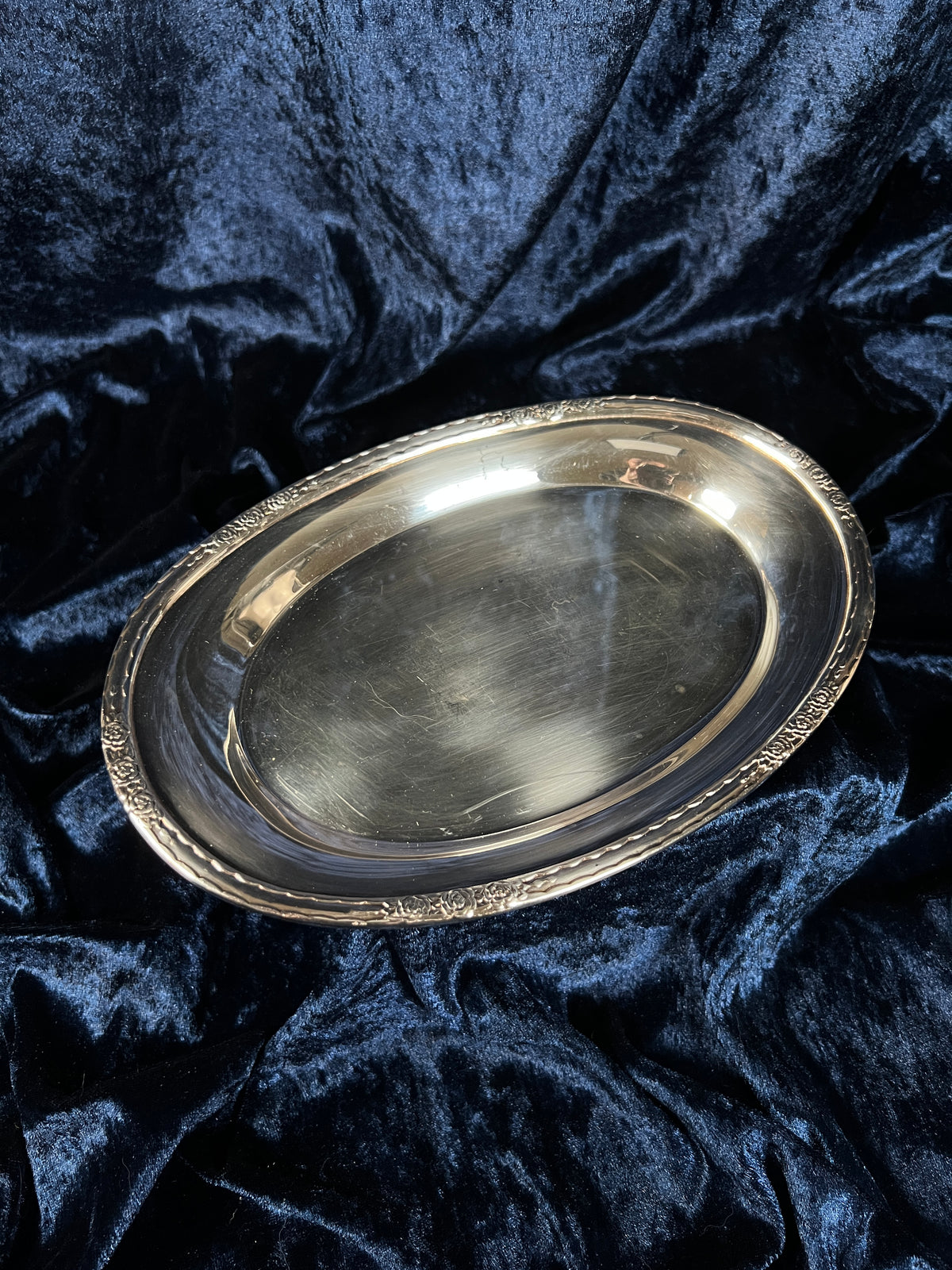 Vintage Silver Plated Metal Tray - Camille Rose Floral Edge Model 6029