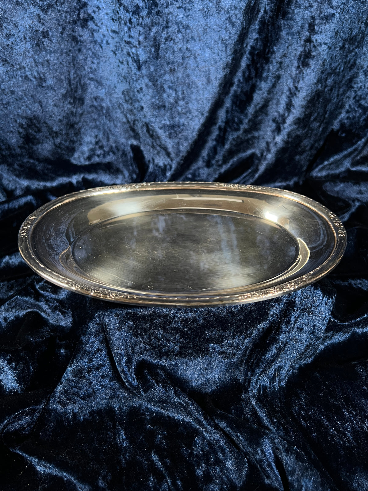 Vintage Silver Plated Metal Tray - Camille Rose Floral Edge Model 6029