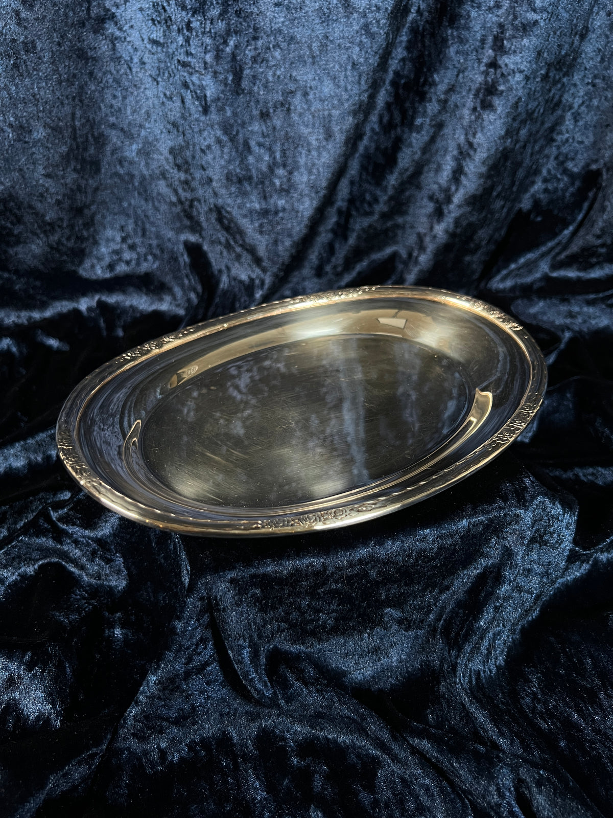 Vintage Silver Plated Metal Tray - Camille Rose Floral Edge Model 6029