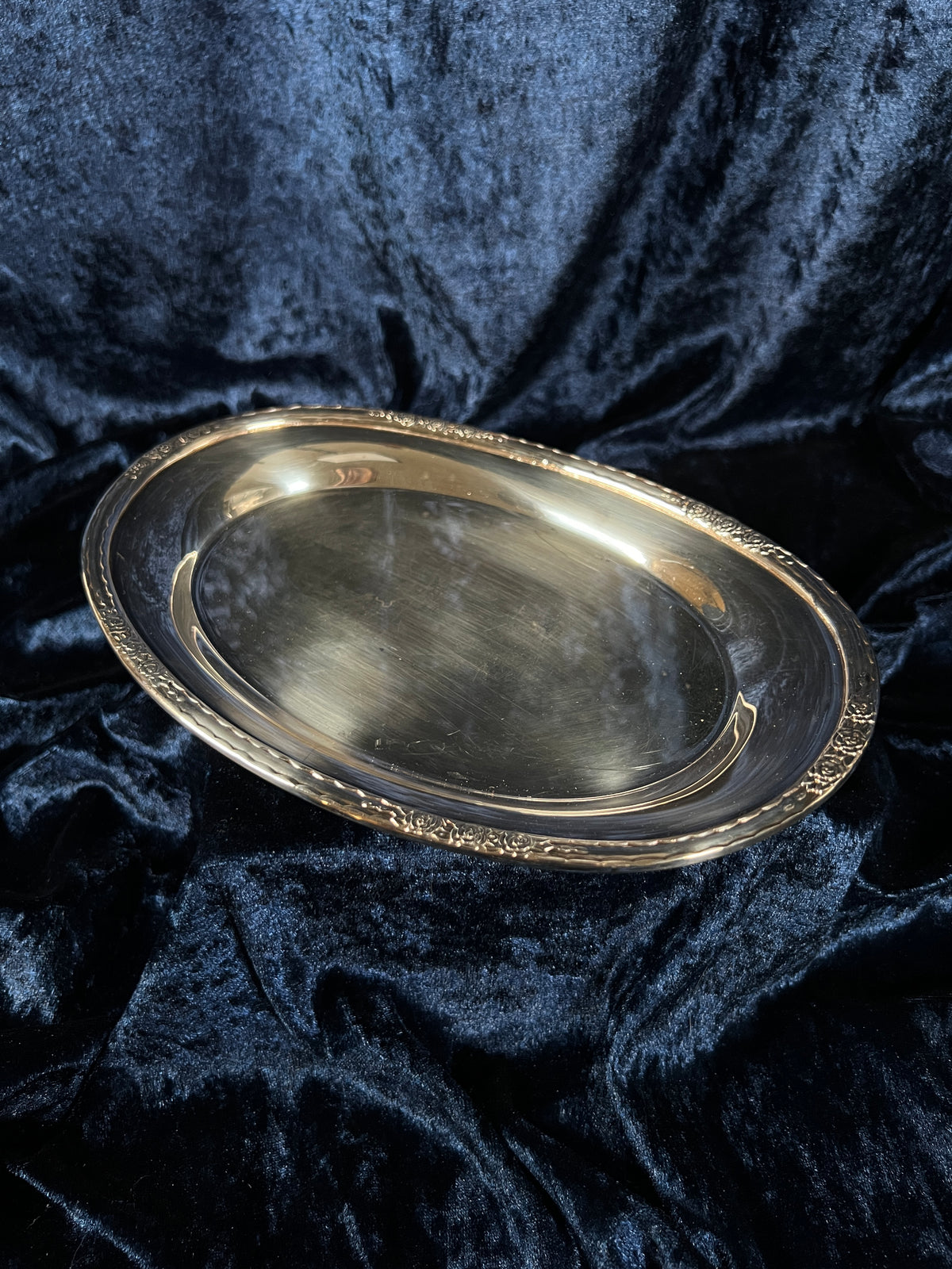 Vintage Silver Plated Metal Tray - Camille Rose Floral Edge Model 6029