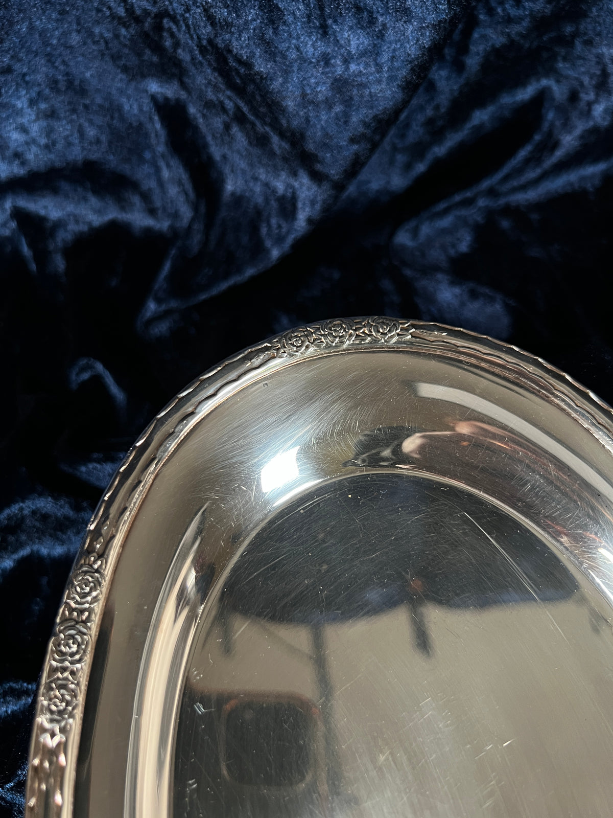 Vintage Silver Plated Metal Tray - Camille Rose Floral Edge Model 6029
