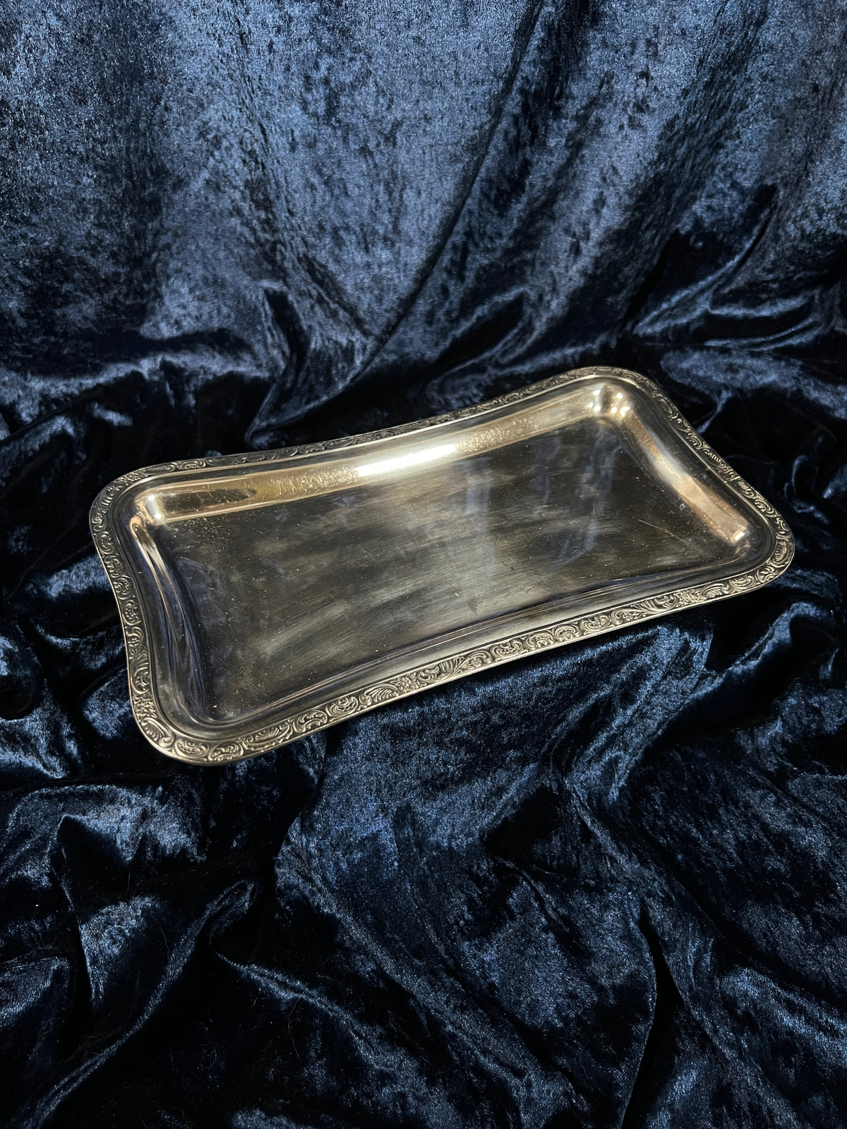 Vintage Silver Plated Metal Rectangular Tray - Middletown Silver Co Scrollwork Edge
