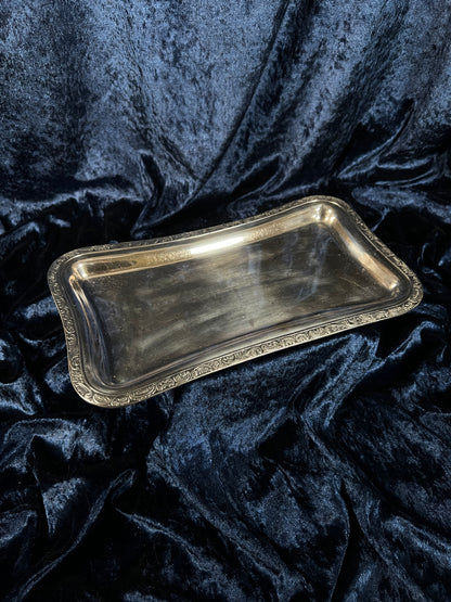 Vintage Silver Plated Metal Rectangular Tray - Middletown Silver Co Scrollwork Edge