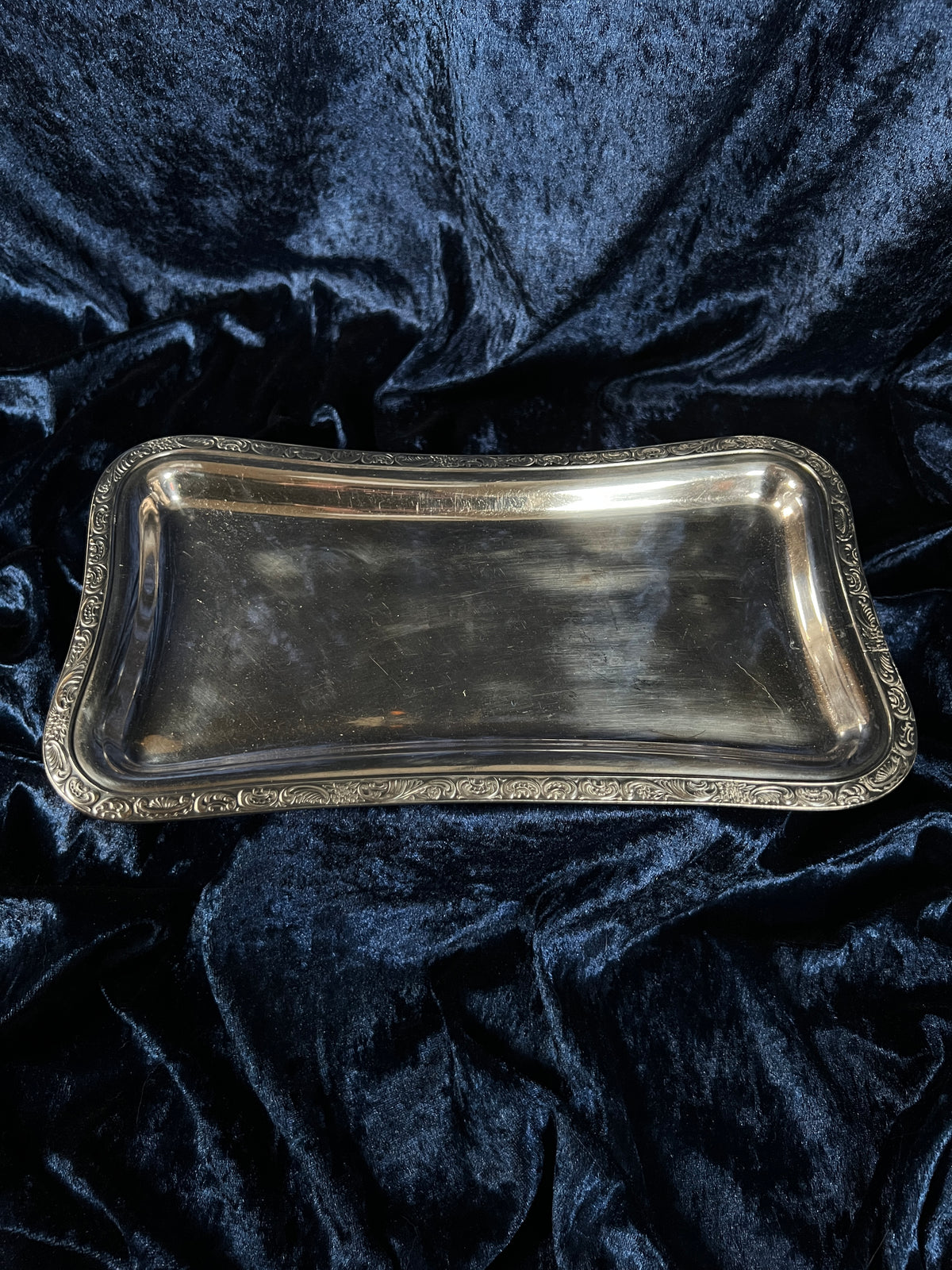 Vintage Silver Plated Metal Rectangular Tray - Middletown Silver Co Scrollwork Edge