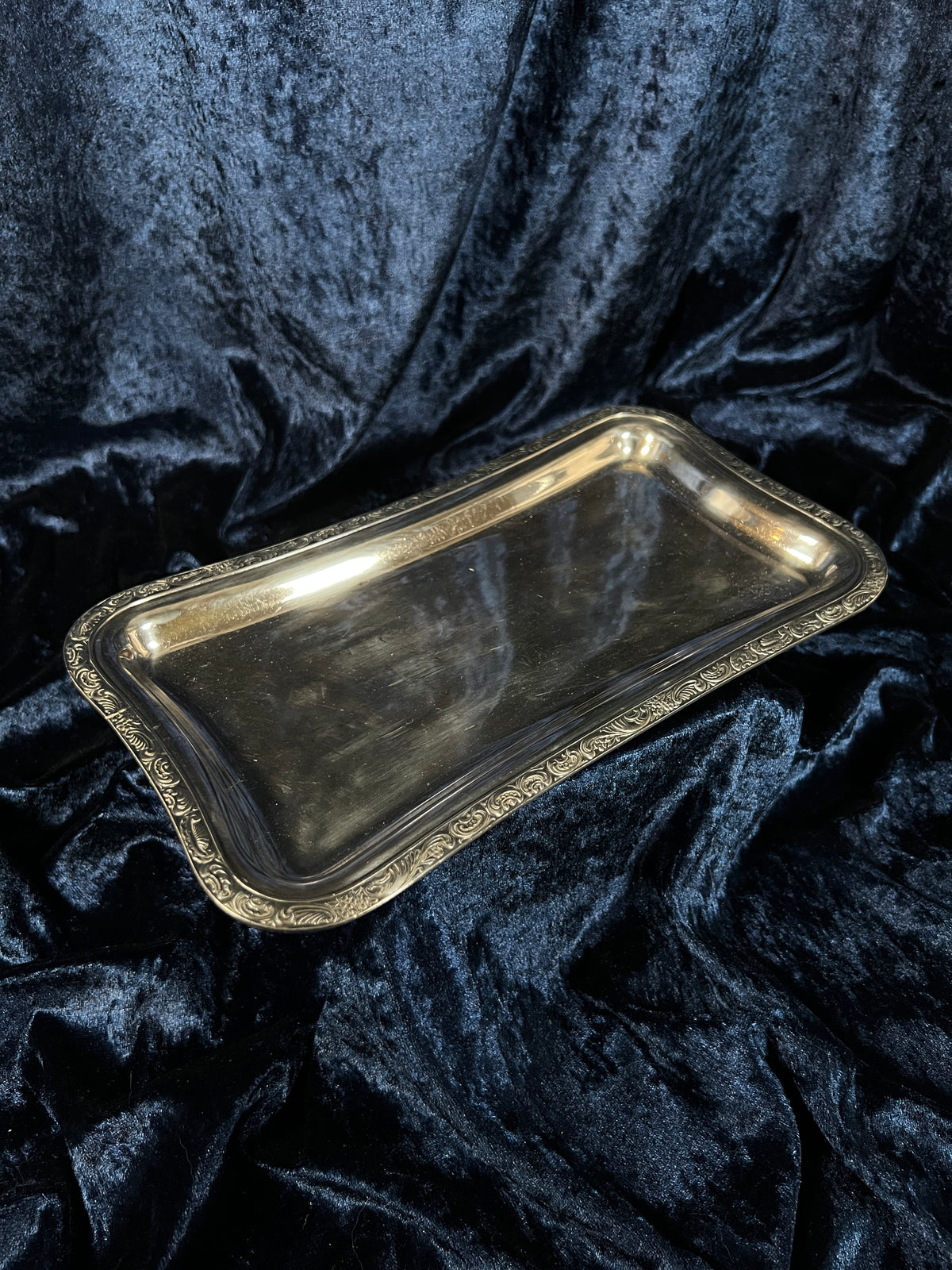 Vintage Silver Plated Metal Rectangular Tray - Middletown Silver Co Scrollwork Edge